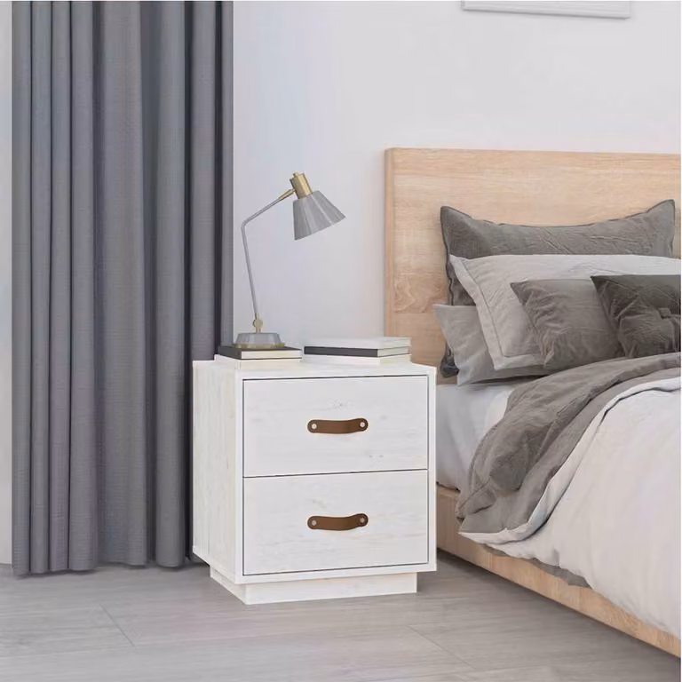 Comodino bianco moderno vidaXL in legno massello di pino L/P/H: 40 x 34 x 45 cm