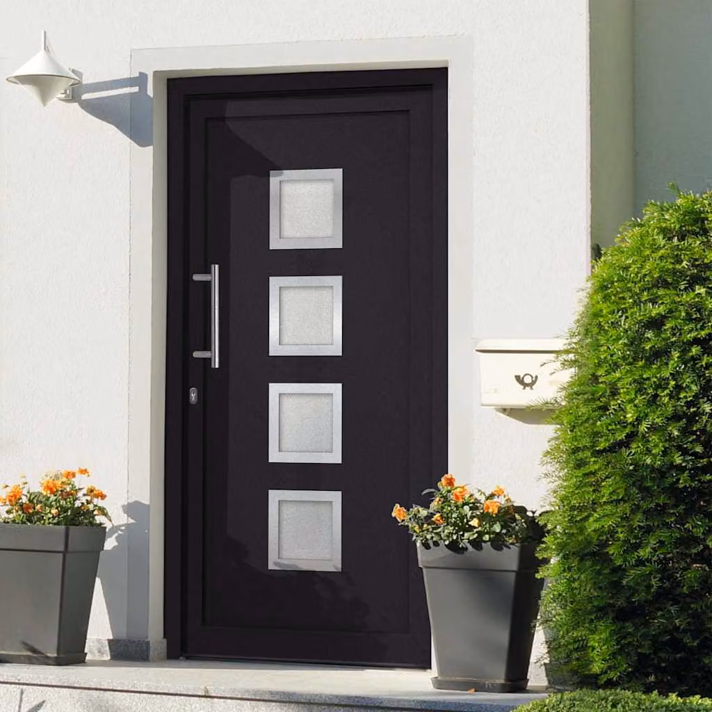 Porta di Ingresso Moderna vidaXL in Alluminio, Acciaio e Vetro, Colore Antracite e Bianco, L: 108 cm, H: 208 cm