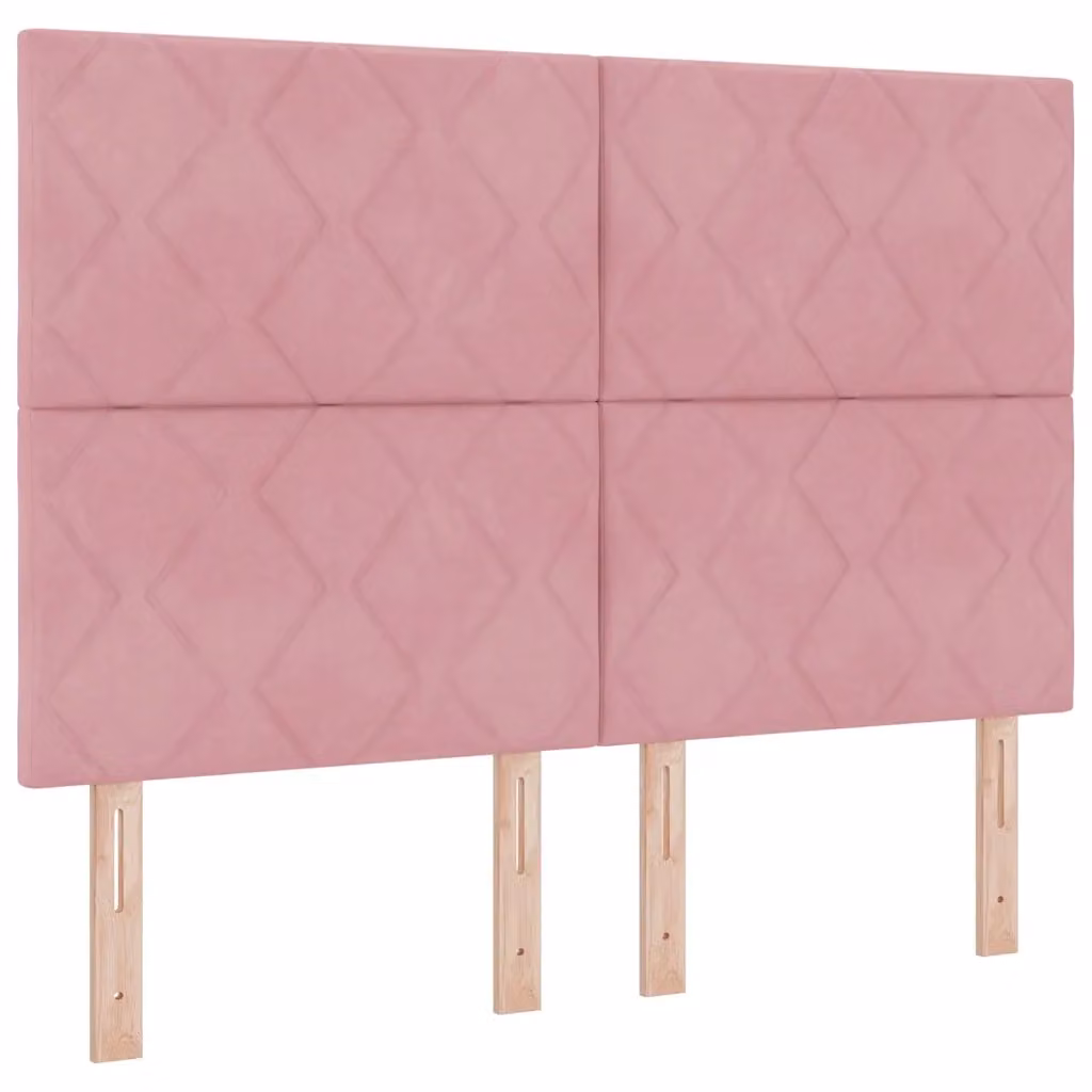 Letto matrimoniale moderno vidaXL in velluto rosa con illuminazione LED sottostante e testiera geometrica L/P/H: 200 x 160 x 128 cm – 2