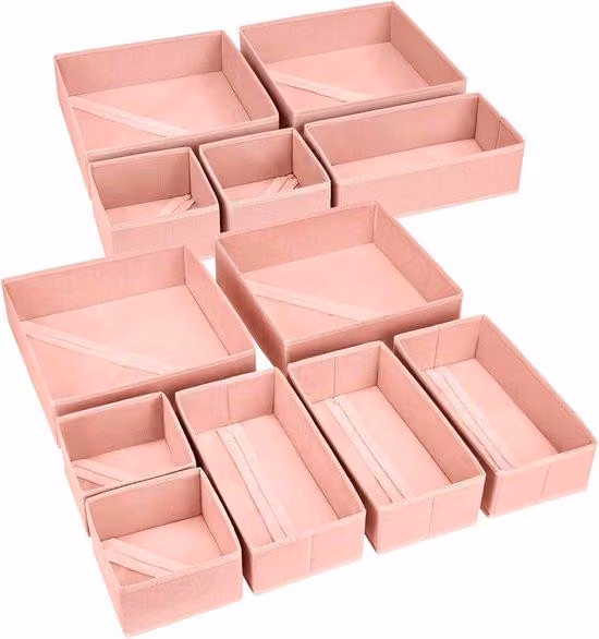 Contenitore organizzativo da negozio - 12 pezzi, pieghevole, per vestiti, calzini, reggiseni, rosa