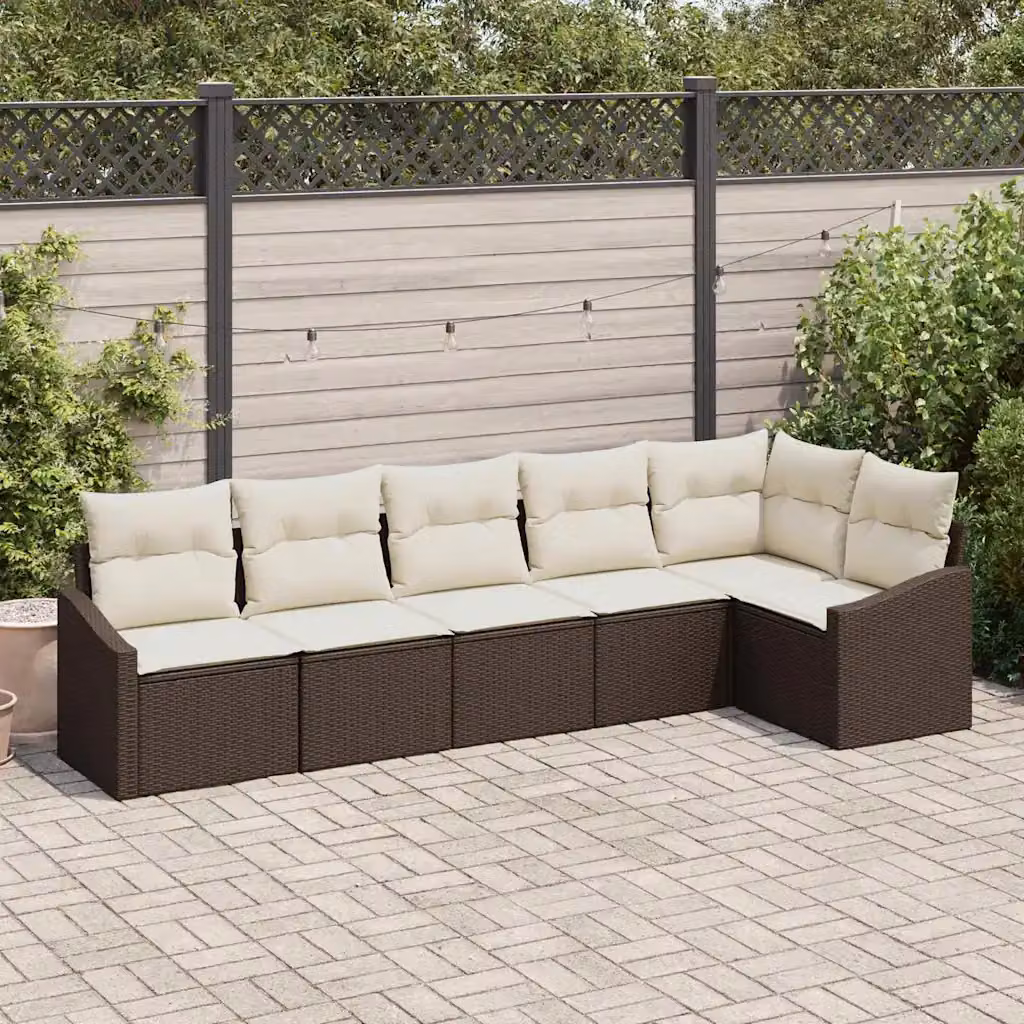 Set Divano da Giardino vidaXL 6 pz a Forma a L con Cuscini Marrone e Beige – 1