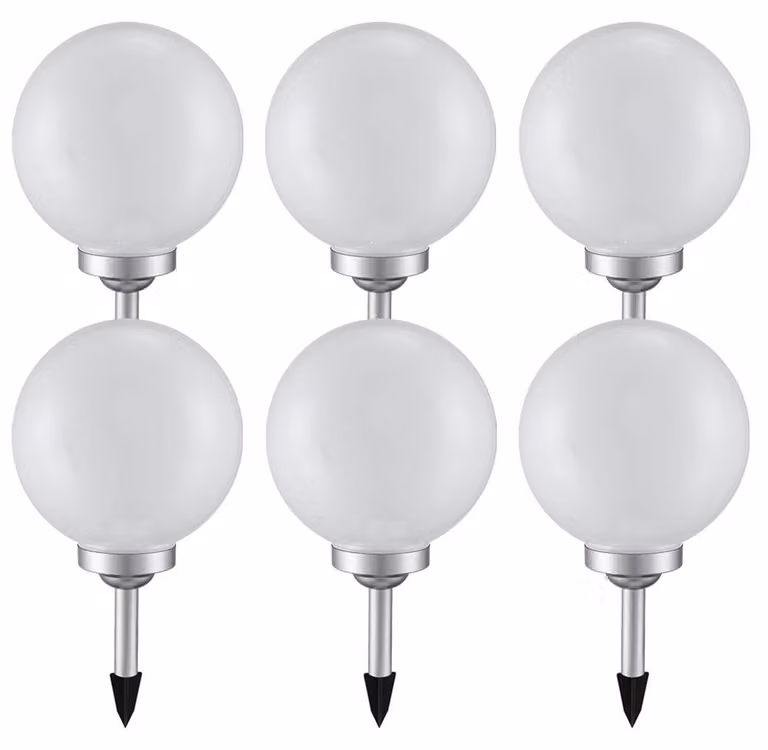 6x luce solare a LED, sfera bianca, DM 20 cm, H 62 cm