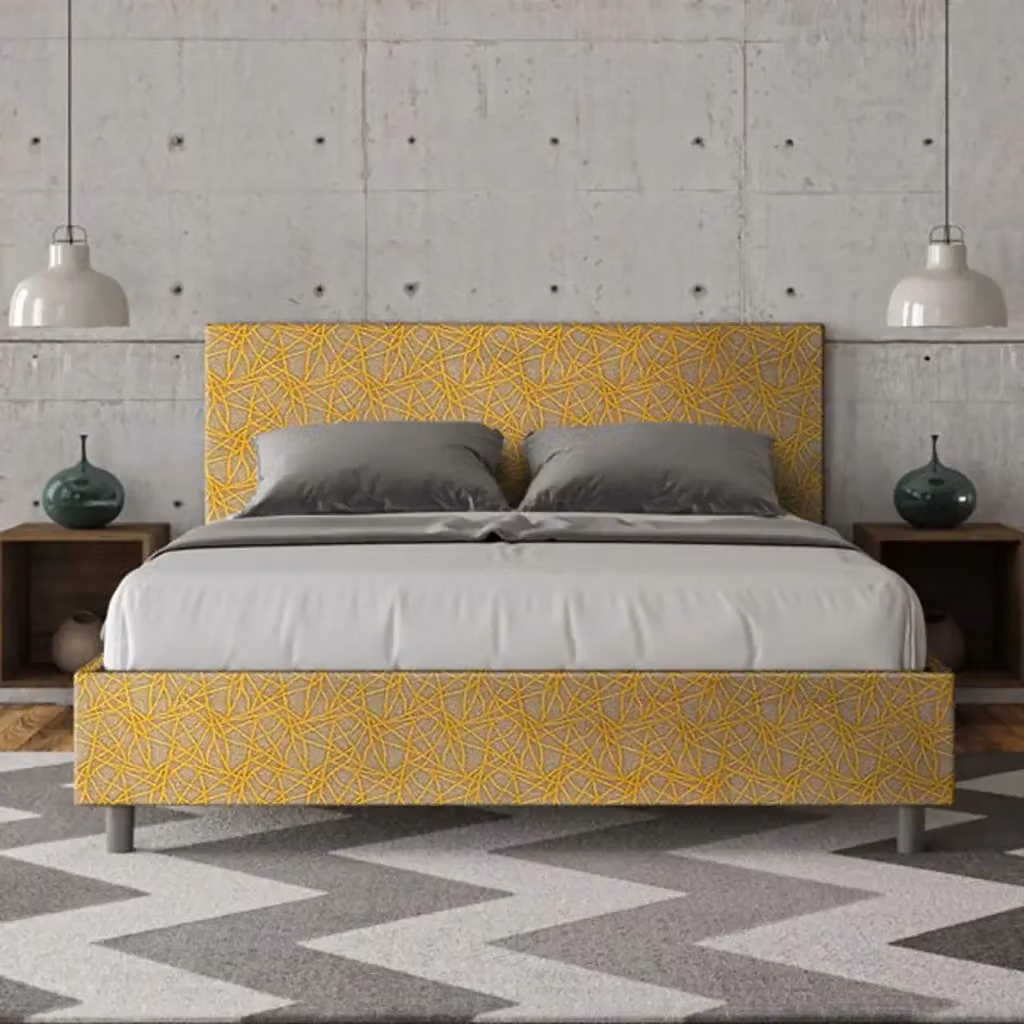 Letto matrimoniale contenitore Ityhome modello Adele imbottito in tessuto giallo L/P: 160 x 200 cm – 2