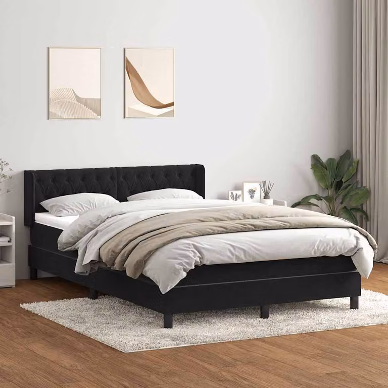Maison Exclusive - Giroletto a Molle con Materasso Nero 160x210 cm in Velluto