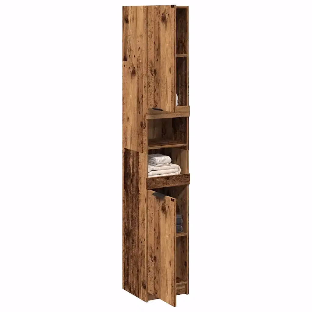 Armadietto da bagno in legno rustico marrone con ante a battente e ripiani interni DESIGN IN L/P/H: 32 x 34 x 188,5 cm – 2