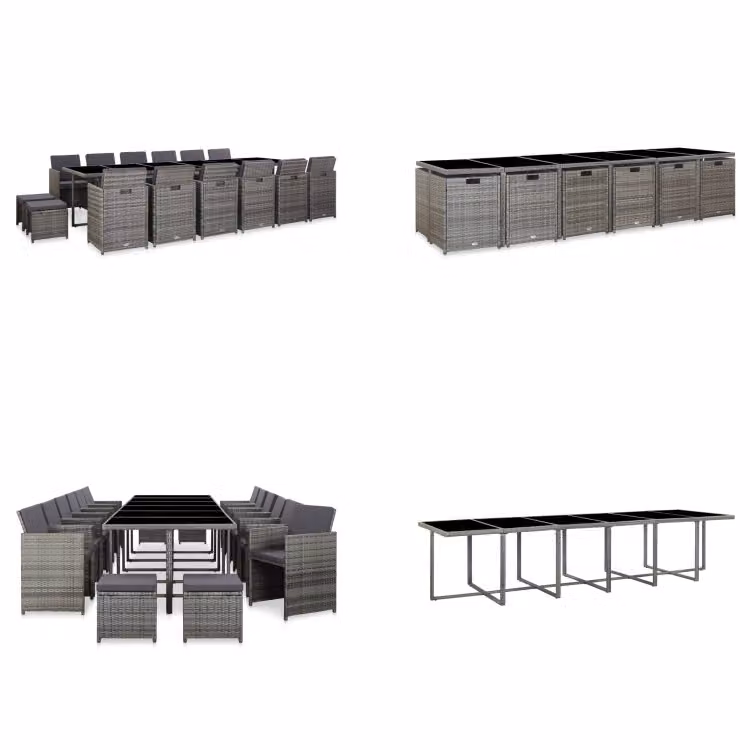 vidaXL Set da pranzo da giardino 17 pezzi con cuscini in poly rattan grigio - Tavolo e sedia da giardino - Tavoli e sedie da giardino - Set da pranzo da giardino - Set da pranzo da giardino