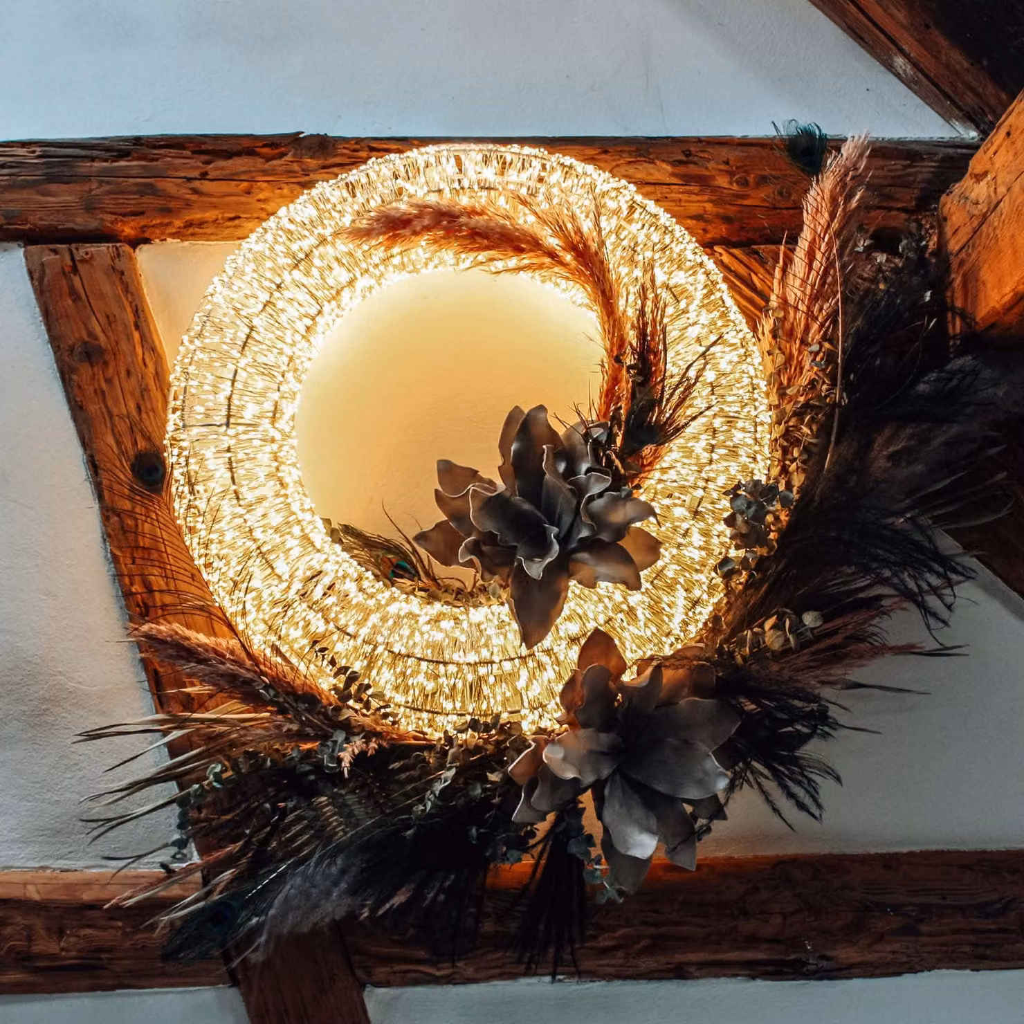 Ghirlanda luminosa a LED, diametro 40 cm, 2650 LED bianco caldo, timer, perline decorative