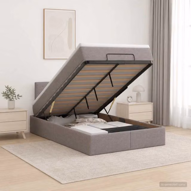 Letto Ottomano con Materasso Ibrido vidaXL con Illuminazione LED Sotto il Letto, Colore Beige o Grigio, L/P/H: 120 x 200 x 88 cm