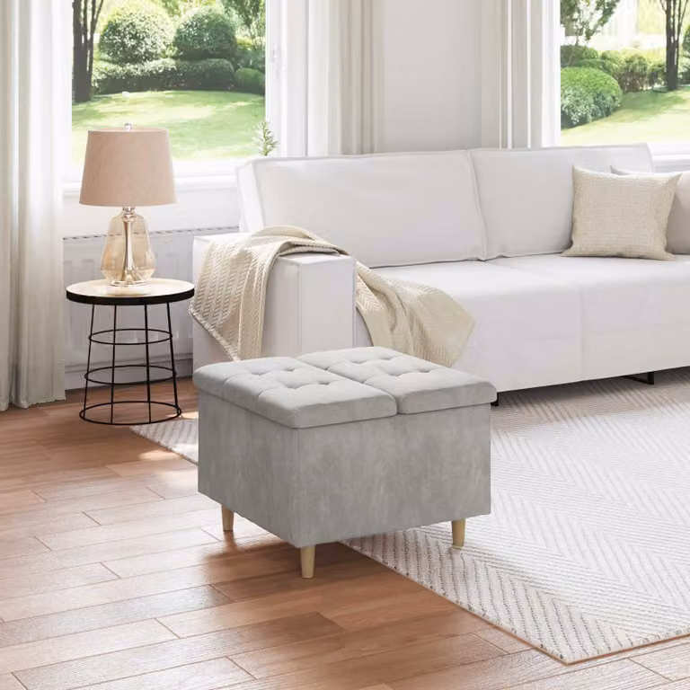 Pouf con contenitore vidaXL in velluto grigio, L 60 x P 60 x H 45 cm
