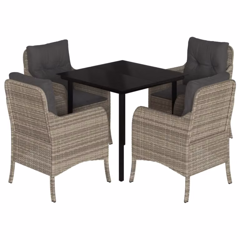 Set Pranzo da Giardino 5pz con Cuscini Grigio Chiaro Polyrattan