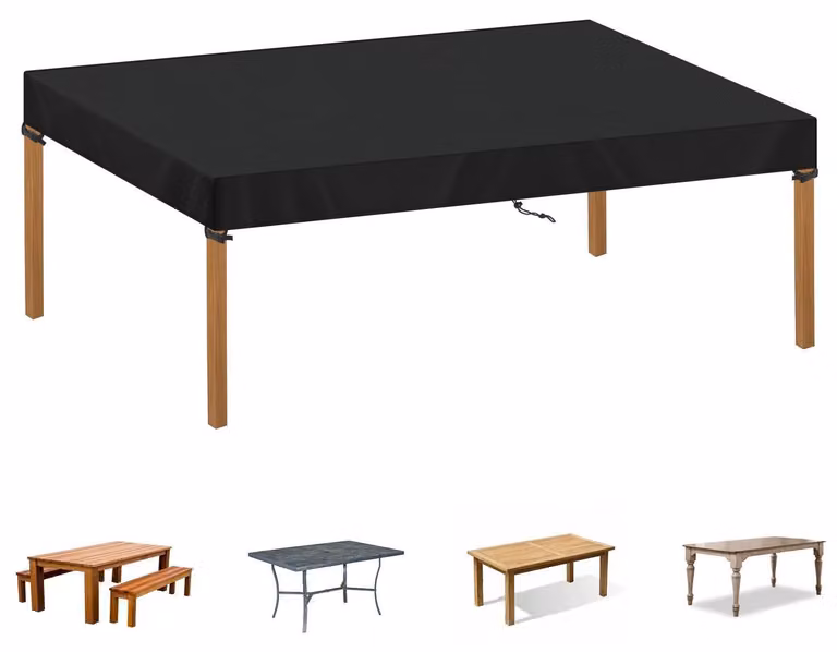 Telo copri-tavolo da giardino, dimensioni 180x100x15 cm, colore nero, tessuto Oxford 420D, impermeabile