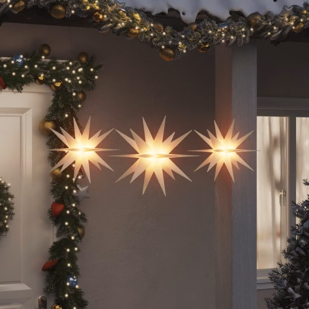 Set di 3 Luci di Natale a Stella con LED Bianco Caldo vidaXL con Timer e Alimentazione a Batteria