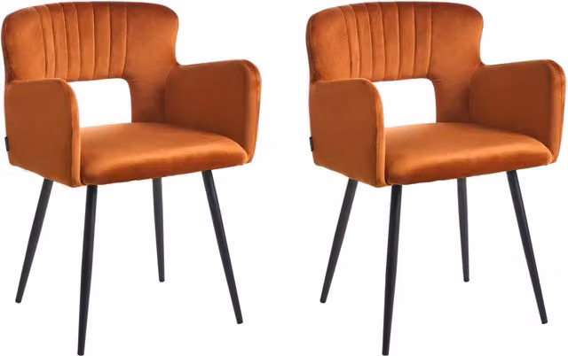 Set di 2 sedie da pranzo BELIANI in velluto arancione con braccioli e gambe in metallo stile industriale moderno