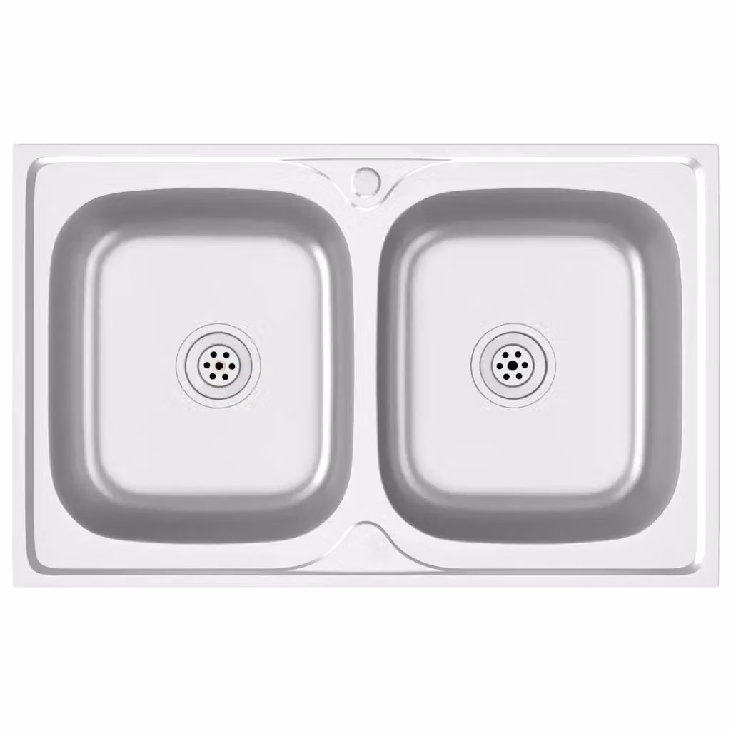 Lavello da cucina a doppia vasca vidaXL in acciaio inox color argento L: 80 cm, P: 50 cm, H: 15,5 cm – 2