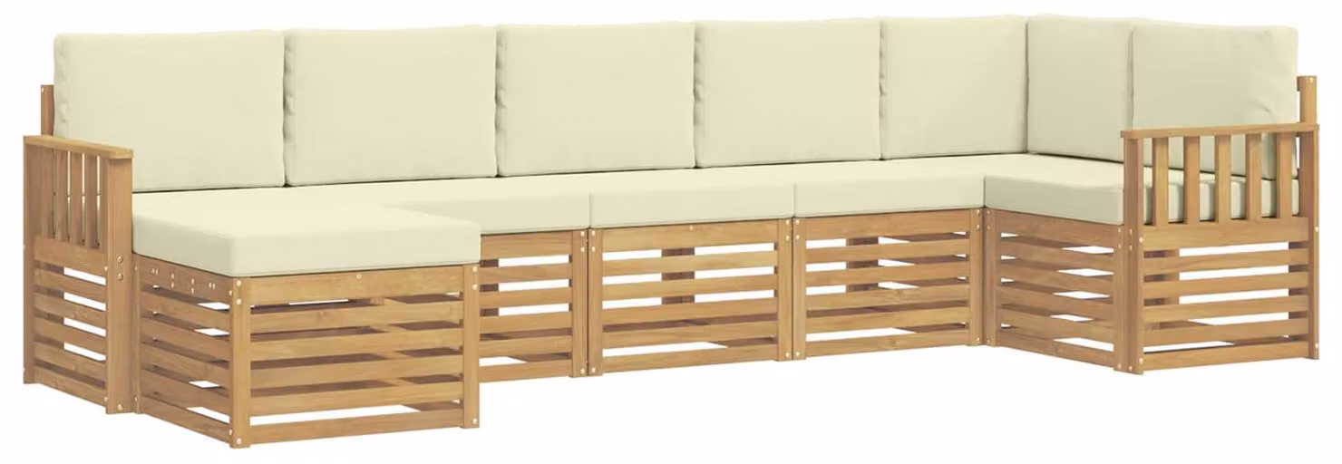 Set di divani da esterno, 7 pezzi, bianco e crema