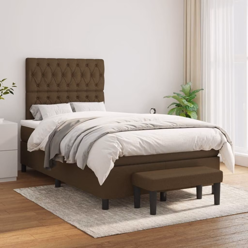 The Living Store Letto a molle con materasso marrone scuro 120x200 cm in tessuto