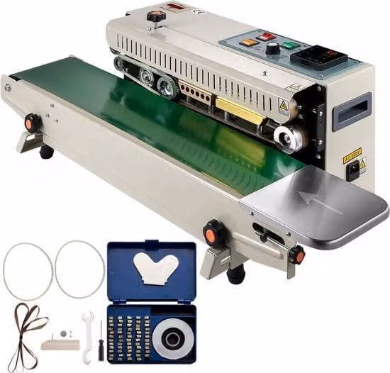Macchina di Sigillatura Orizzontale Automatica FR900K in Acciaio Argento con Temperatura Regolabile 0-400 °C per Sacchetti a Nastro Continuo