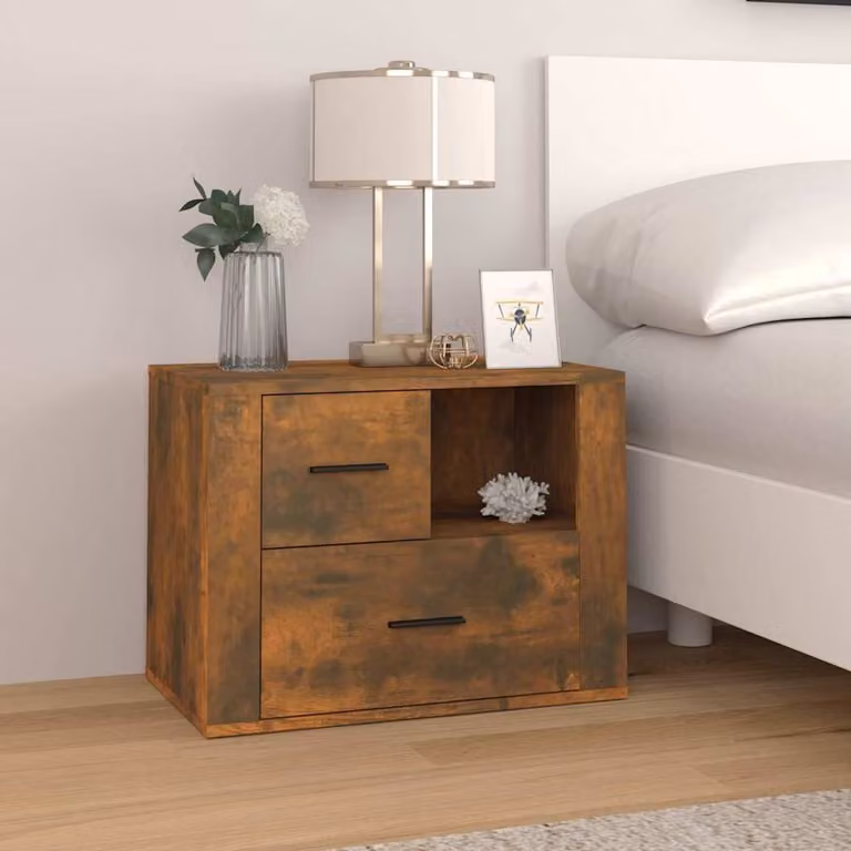 Comodino vidaXL in Rovere Fumo e Legno Multistrato, L: 60 cm, P: 36 cm, H: 45 cm