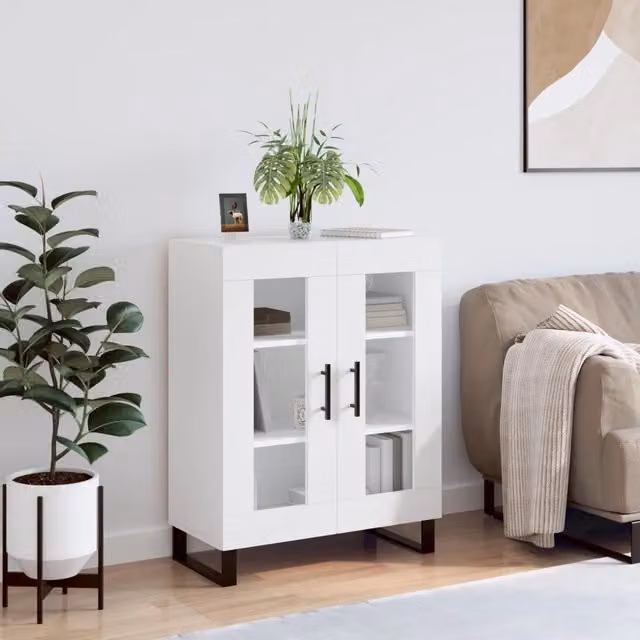 Credenza Buffet Armadio da Cucina Design Mania Bianca con Ante in Vetro in Legno e Metallo L/P/H: 69,5 x 34 x 90 cm – 1