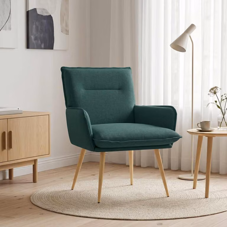 Poltrona moderna vidaXL in tessuto verde con struttura in metallo e braccioli