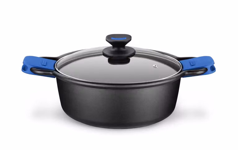 Casseruola fonda in alluminio pressofuso antiaderente per induzione con coperchio e presine, linea Solid +, diam. 32cm