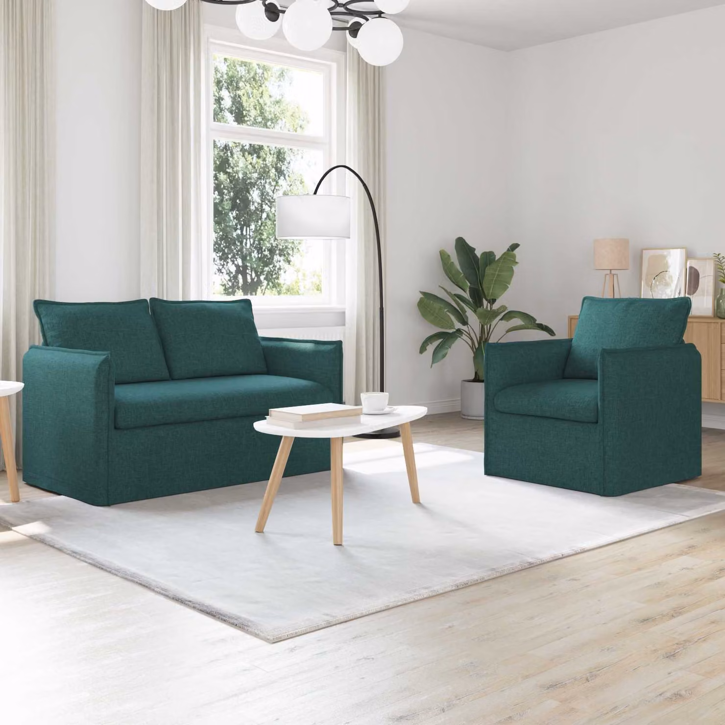 Set di 2 divani moderni vidaXL in tessuto verde scuro e nero con struttura in metallo L/P/H: 196 x 82 x 85 cm – 1