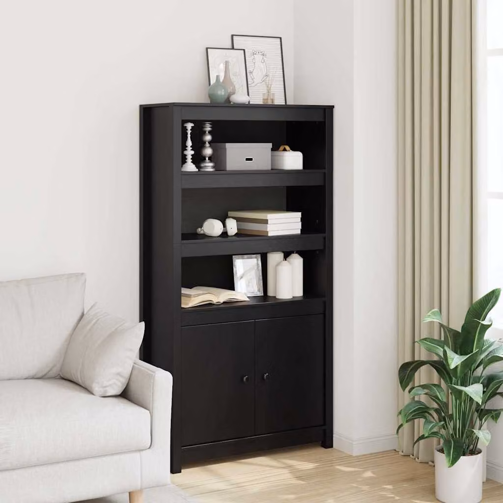 Credenza nera vidaXL in legno massello di pino, L 80 cm, P 35 cm, H 154 cm