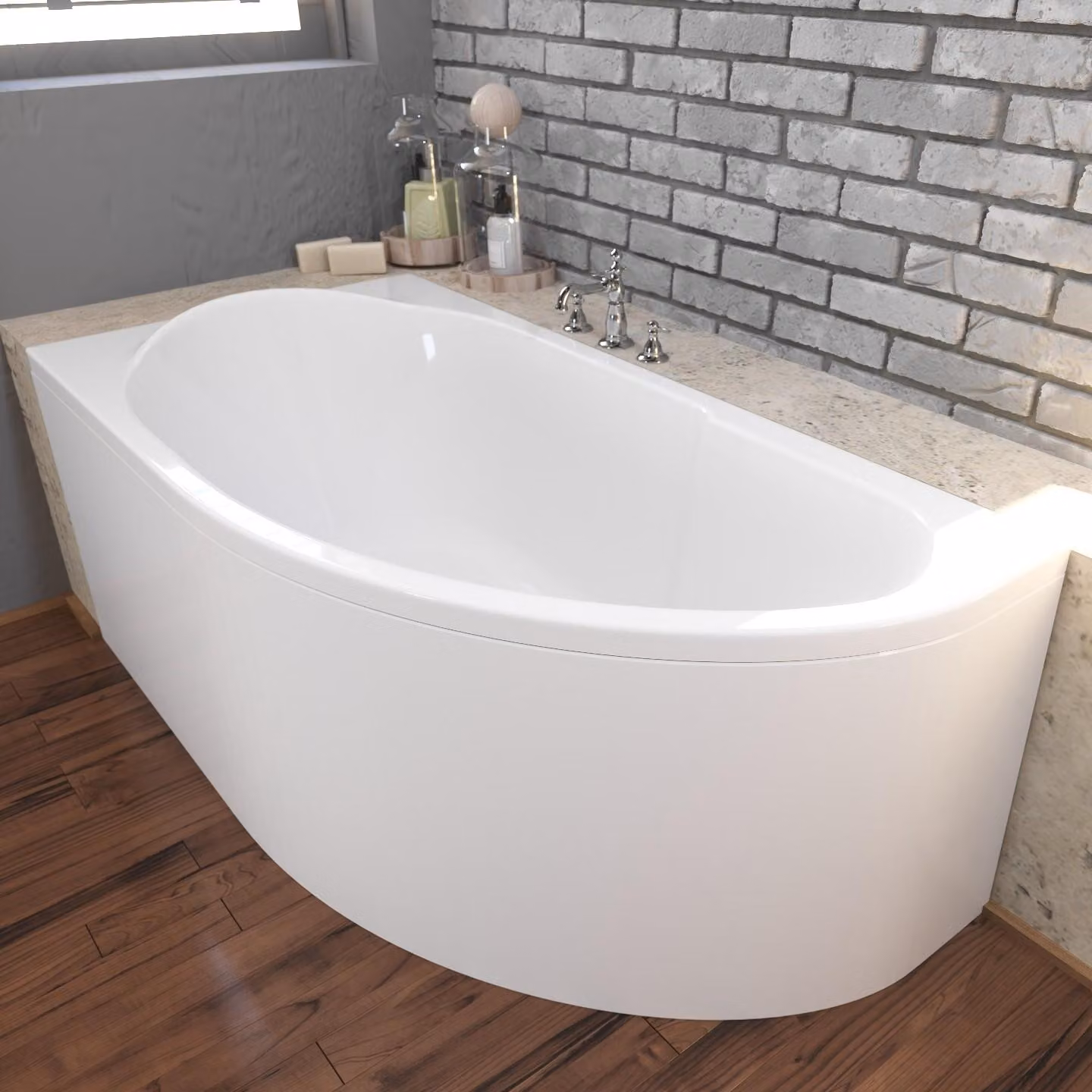 Vasca da bagno angolare 140x70 sinistra con grembiule in acrilico, set di scarico e piedini GRATIS | set completo 4in1 originale sifone per vasca da bagno in acrilico | BADLAND MIKI