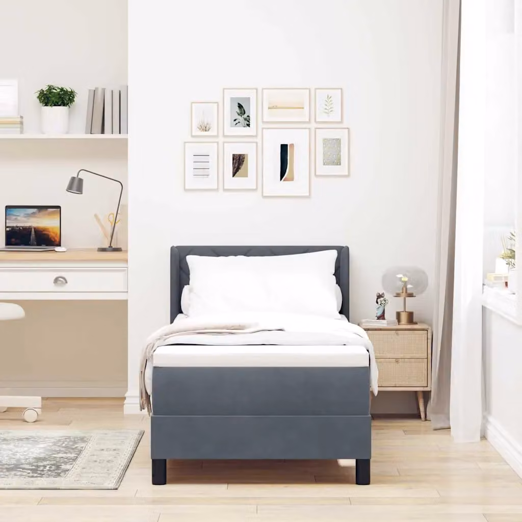 Letto ibrido con materasso e testiera vidaXL in velluto grigio L: 80 cm, P: 200 cm – 1