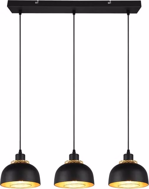 LÚZETE Lampada da soffitto Portobello a 3 luci in metallo nero con altezza regolabile