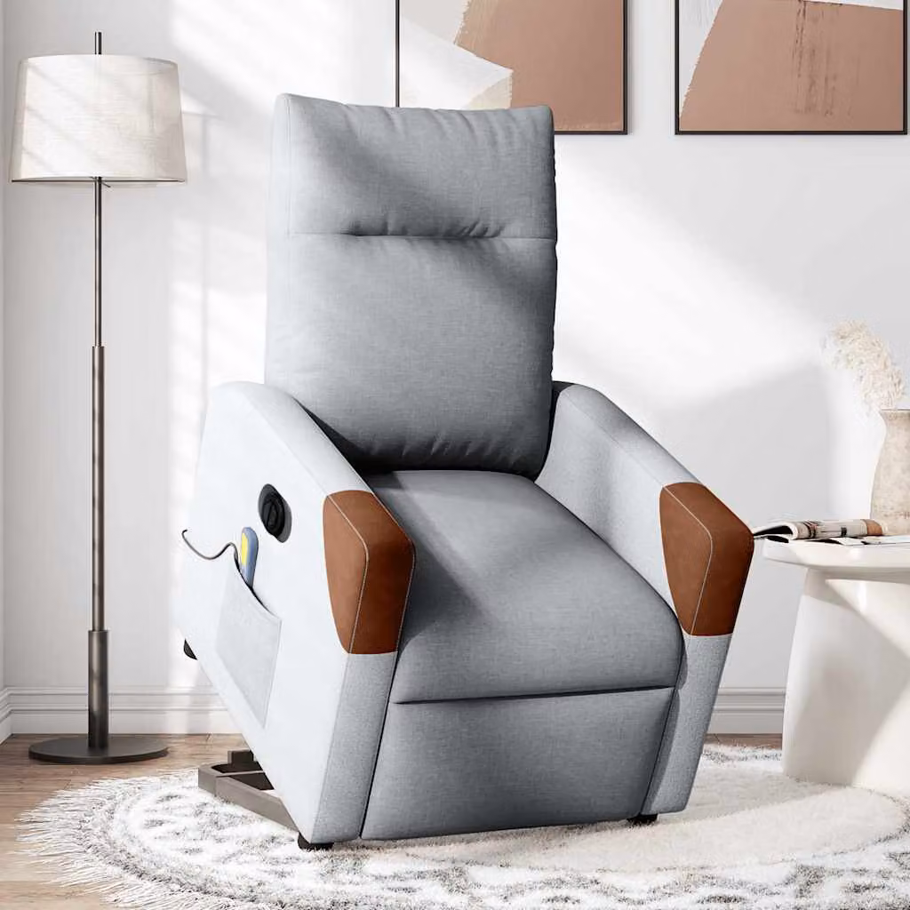 vidaXL Poltrona Alzapersona Massaggi Elettrica Grigio Chiaro Tessuto