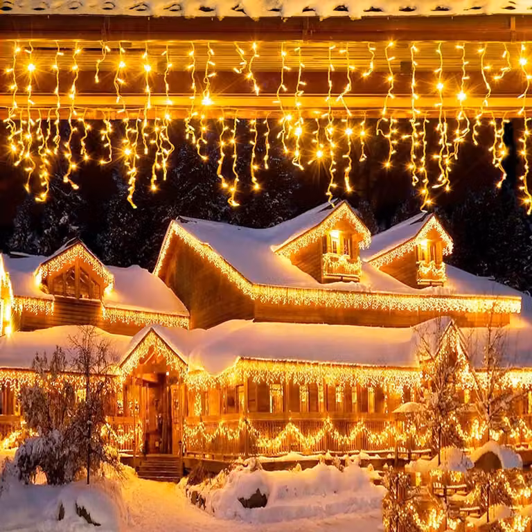 Catena luminosa a LED a forma di fiocchi di neve, 5 metri, 216 LED, 8 modalità, grado di protezione IP67, per uso esterno