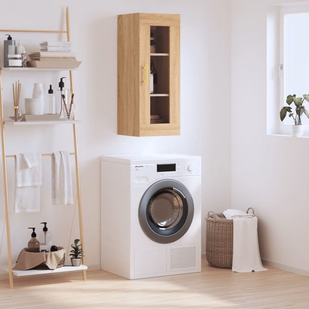 Mobile a parete vidaXL in rovere con ante in vetro, L 34,5 cm x P 34 cm x H 90 cm