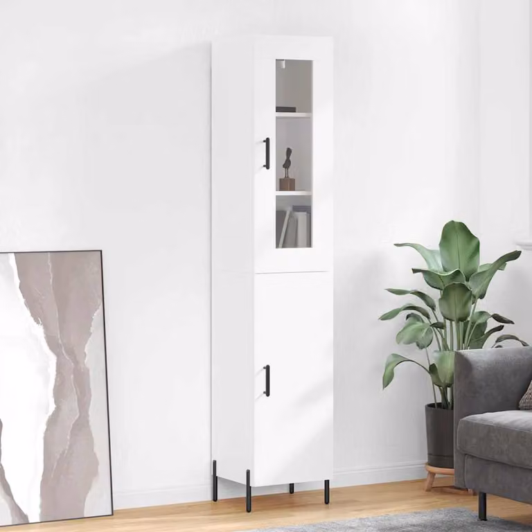 Credenza moderna vidaXL bianca con ante in vetro e ripiani interni, L/P/H: 34,5 x 34 x 180 cm