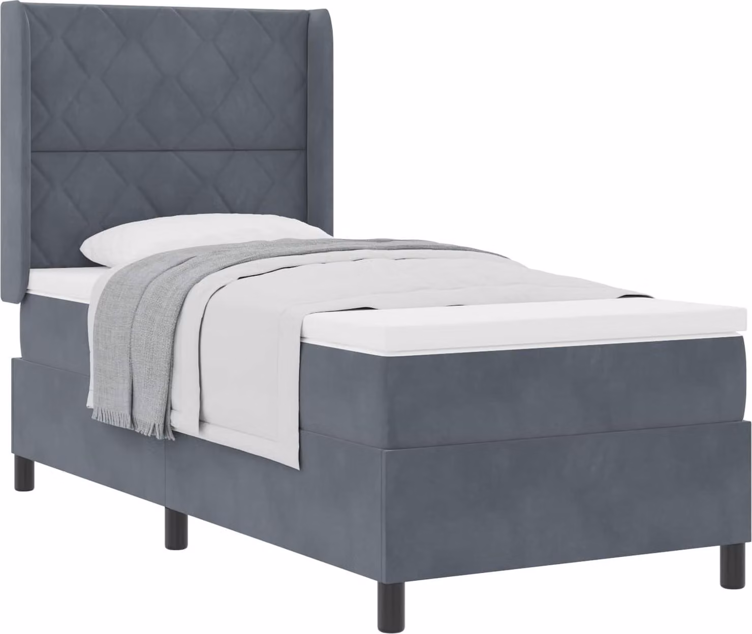 Letto a molle con materasso Grigio scuro 90 x 190 cm Velluto