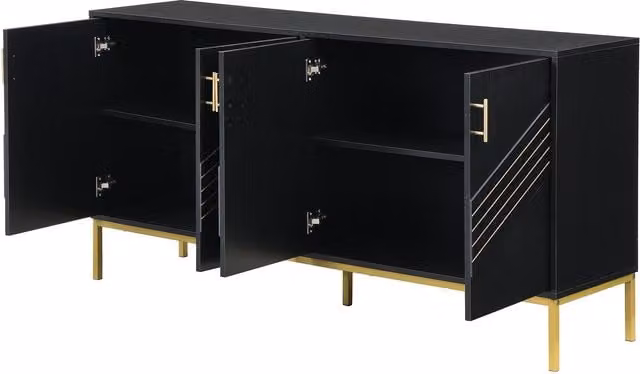 Credenza moderna GL Store con 4 ante e ripiani regolabili per soggiorno, sala da pranzo o ingresso, Nero e Oro, L 160 cm x P 40 cm x H 80,5 cm – 1