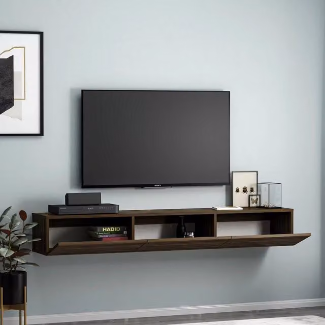 Mobile Porta TV Lariano DMORA con 3 Vani, Marrone Noce, L/P/H: 180 x 31 x 26 cm