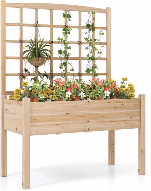 Letto da giardino rialzato con traliccio per rampicanti Design Mania in legno marrone L: 160 cm, P: 60 cm, H: 130 cm