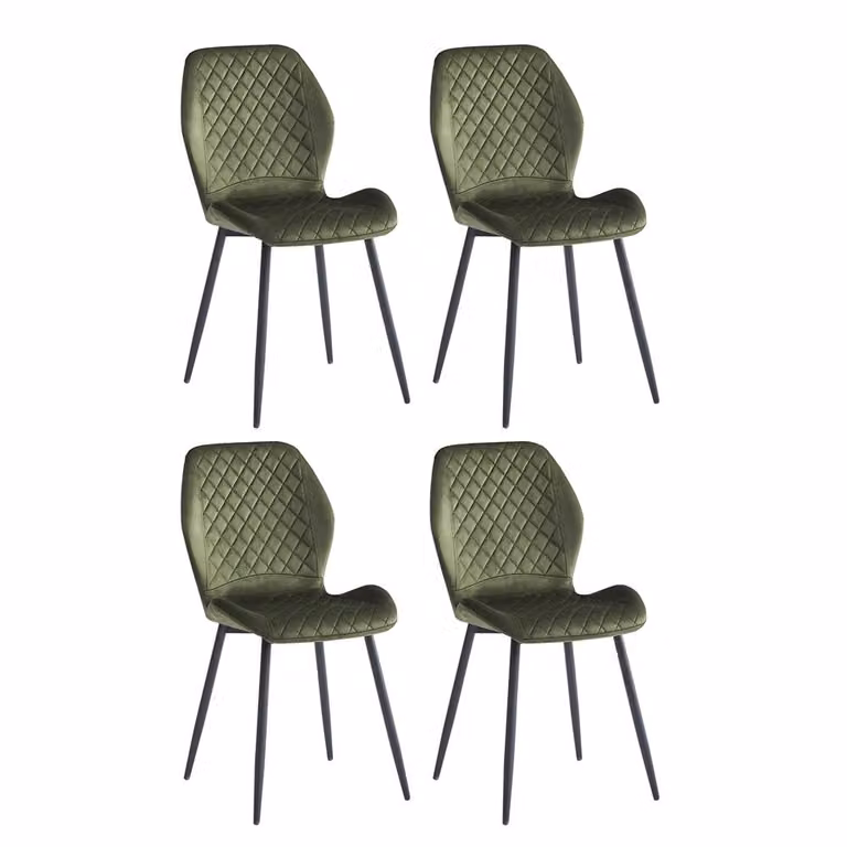 Sedia da pranzo CasaDolce MOLINA, set di 4, verde, rivestimento in tessuto morbido, 48x59,5x86 cm, imbottitura in schiuma, 120 kg di carico max