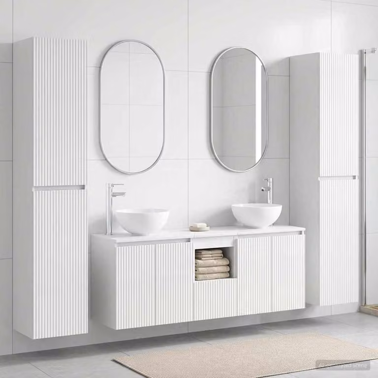 Set di mobili per il bagno moderno vidaXL in 5 pezzi Bianco Lucido con mobile sottolavabo e pensili in MDF