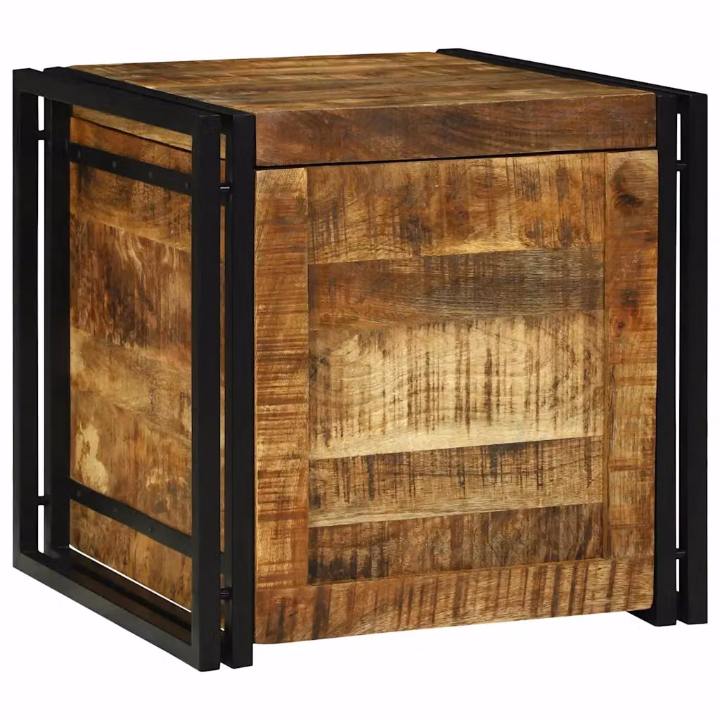 Scatola di stoccaggio rustica vidaXL in legno di mango e metallo, marrone e nero, L/P/H: 50 x 50 x 50 cm