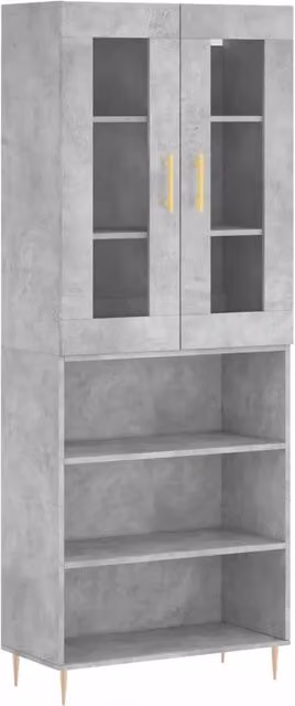 Credenza Buffet da pranzo moderna in legno multistrato e metallo, colore Grigio Cemento, L: 69,5 cm, P: 34 cm, H: 180 cm