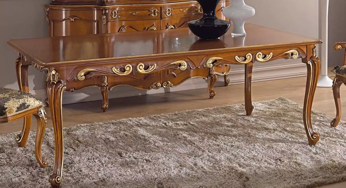 Casa Padrino Tavolo da pranzo barocco marrone/oro - Tavolo da pranzo allungabile in legno massello - Mobili da sala da pranzo barocchi - Qualità eccellente - Italy