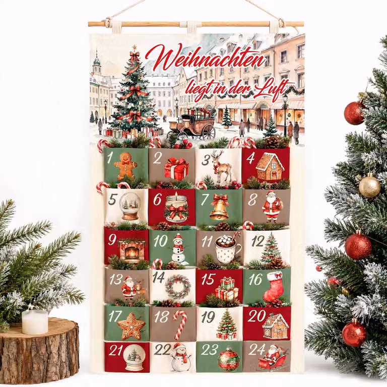 Calendario dell'Avvento da riempire, 24 tasche, 97 x 62 cm, in tela