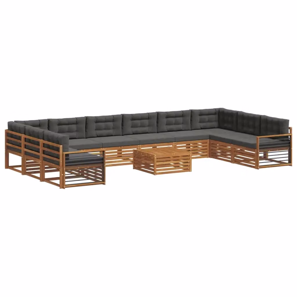 Set di divani da giardino vidaXL in legno di acacia massello con tavolo da caffè, 11 pezzi, colore antracite e beige – 2