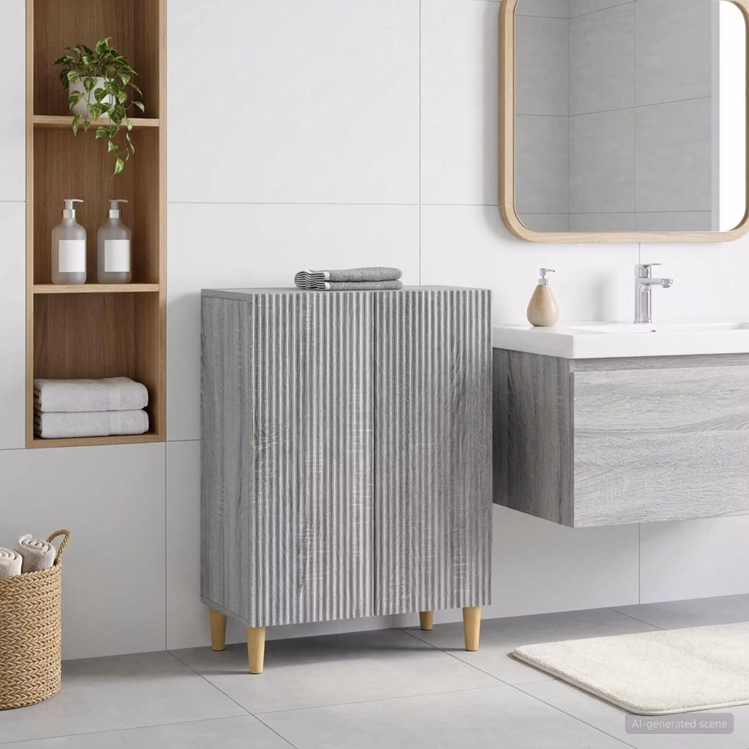 Mobiletto da bagno moderno vidaXL ARNHEM in legno e MDF grigio L: 59,5 cm, P: 31 cm, H: 80 cm