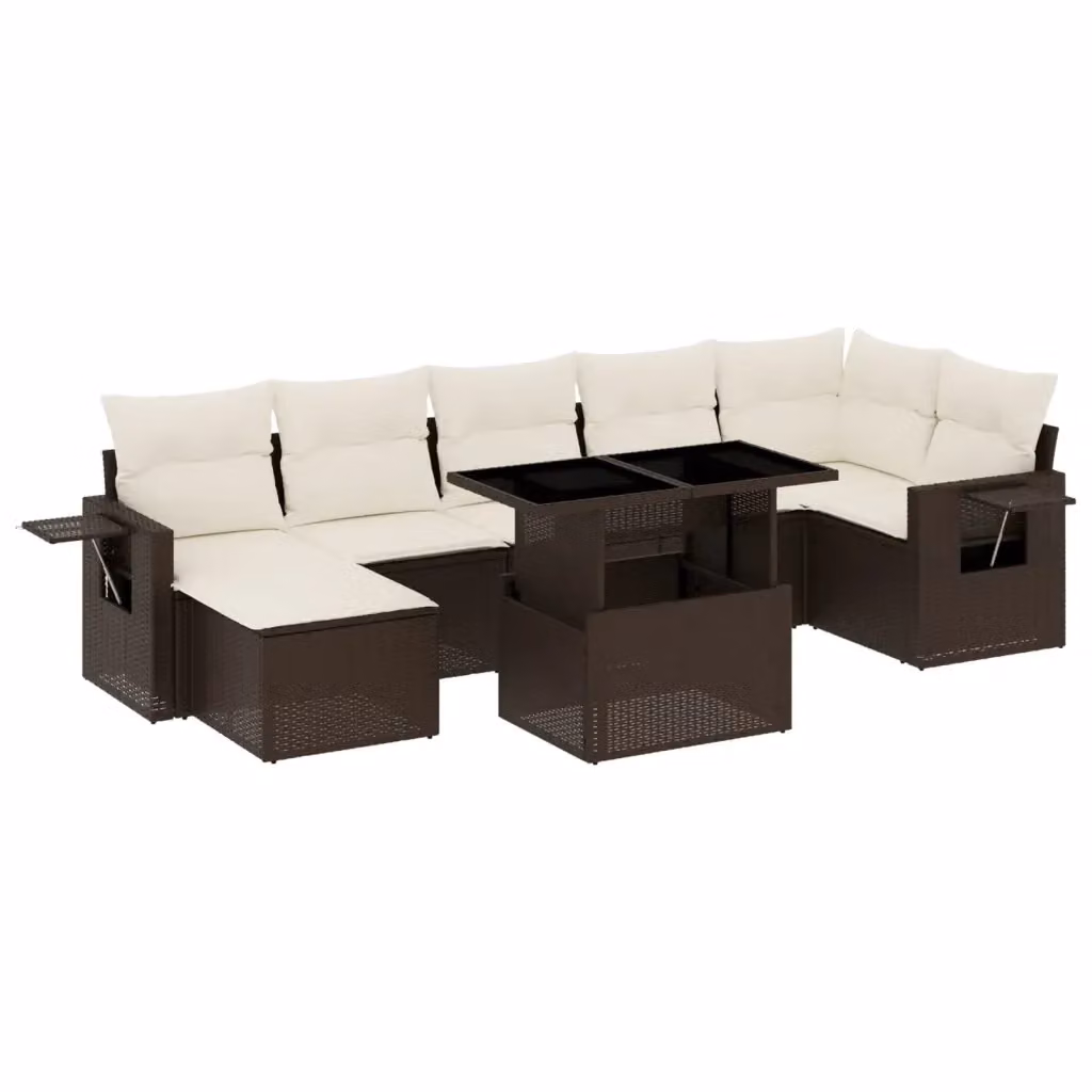 Set di Divani da Giardino vidaXL 8 pz in Polyrattan Marrone con Cuscini e Tavolino – 2