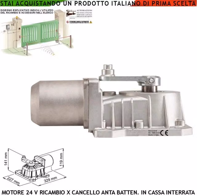Motore 24 Vdc Tipo Under in Alluminio Pressofuso Ingranaggi in Metallo Ricambio per Cassa Interrata Sblocco a Chiave Del Concello Automatico Con Anta Battente 2,5 Metri Lavoro Intensivo 250 Nm IP67