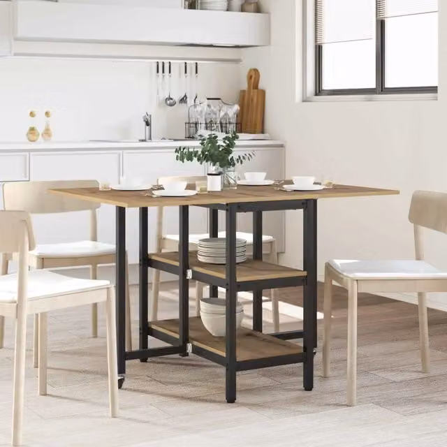 Tavolo da pranzo rettangolare moderno vidaXL in legno e metallo marrone L: 122 cm, P: 80 cm, H: 76,5 cm