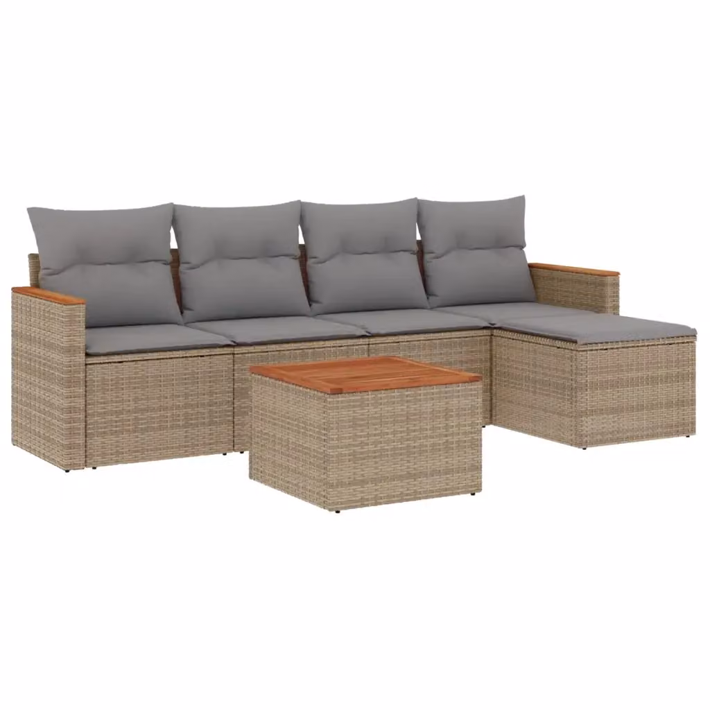Set Divano da Giardino a L VIDAXL in Polyrattan Beige con 6 Cuscini – 2